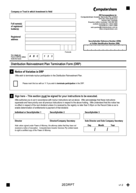 Distribution Reinvestment Plan Termination Form