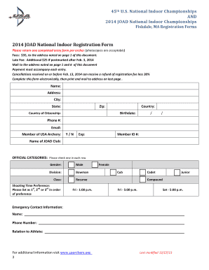 45th US National Indoor Championships Registration Form