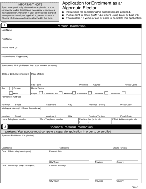 Algonquin Enrolment Application Form