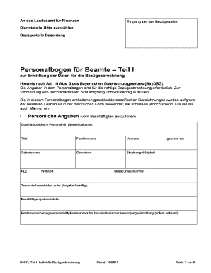 Personalbogen für Beamte – Teil I