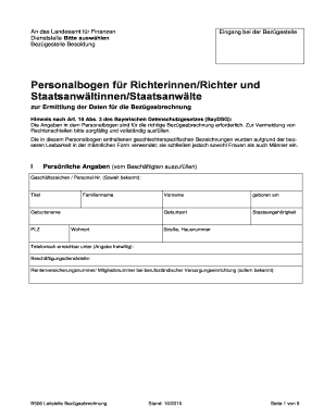 Personalbogen für Richterinnen/Richter und Staatsanwältinnen/Staatsanwälte