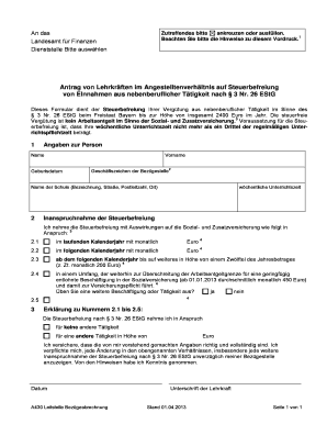 Antrag von Lehrkräften im Angestelltenverhältnis auf Steuerbefreiung