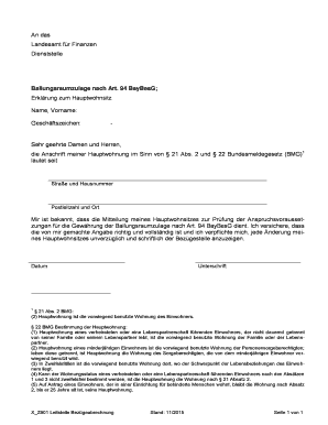 Erklärung zum Hauptwohnsitz