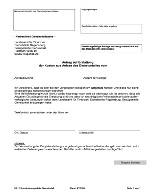 Antrag auf Erstattung der Kosten aus Anlass des Dienstunfalles