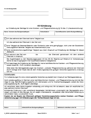 KV-Erklärung zur Erstattung der Beiträge für eine Kranken- und Pflegeversicherung