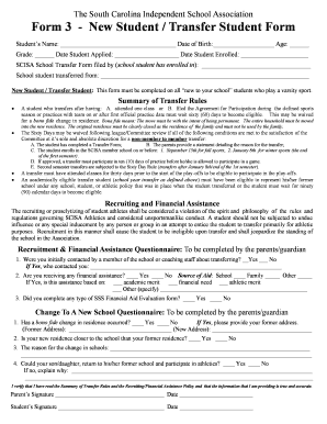 South Carolina Independent School Association New Student Transfer Form