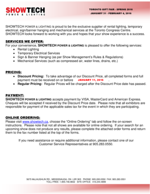 Showtech Rental Lighting Order Form