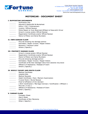 Motorcar Insurance Claim Form