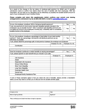Johnstone's Journal Taxable Benefits Questionnaire