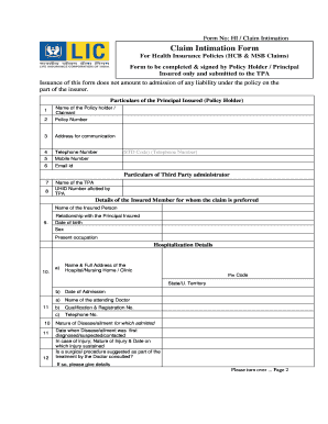 Health Insurance Claim Intimation Form