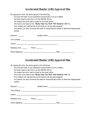 Accelerated Reader Approval Slip