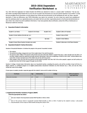 2018-2019 FAFSA Verification Worksheet