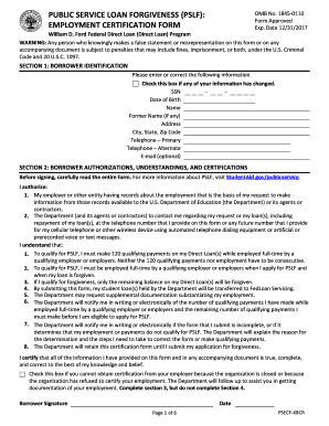 Public Service Loan Forgiveness Employment Certification Form
