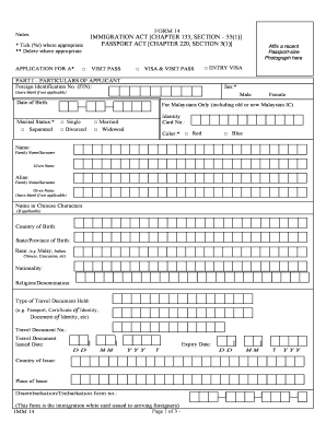 Singapore Immigration Form 14