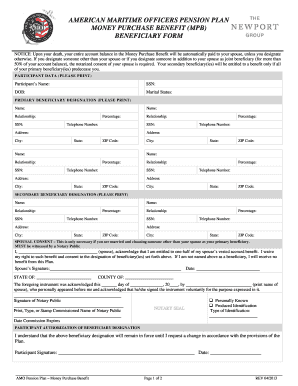 American Maritime Officers Pension Plan Beneficiary Form