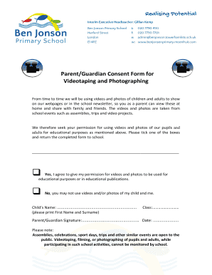 Parent Consent Form for Videotaping and Photographing