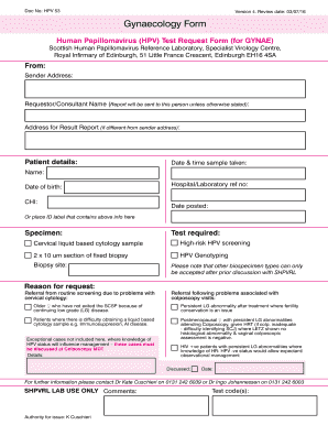 Human Papillomavirus Test Request Form