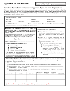Penn State Student Visa Application Form