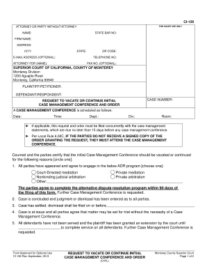 Request to Vacate or Continue Initial Case Management Conference