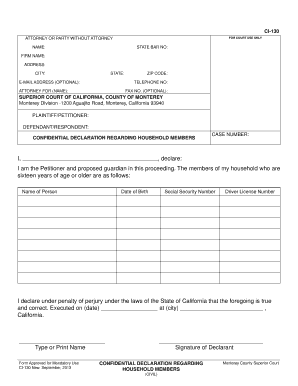 Confidential Declaration Regarding Household Members