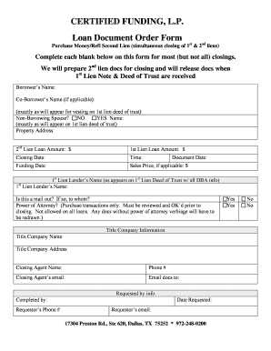 Loan Document Order Form