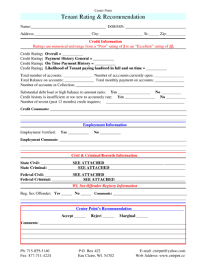 Tenant Rating and Recommendation Form