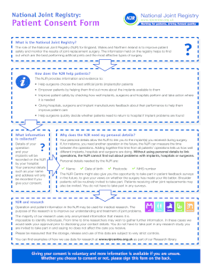 National Joint Registry Patient Consent Form