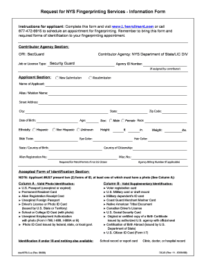 NYS Fingerprinting Services Information Form