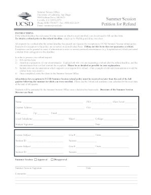 UCSD Summer Session Refund Petition