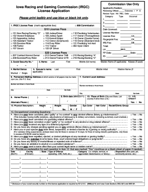 Iowa Racing and Gaming Commission License Application