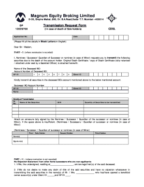 Transmission Request Form for Sole holder death