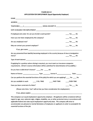 Plains Ag LLC Employment Application