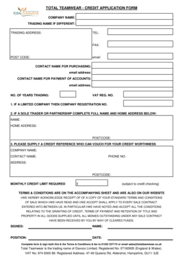 Total Teamwear Credit Application Form