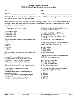 243 Quiz Aircraft Type Checkout P28-161 - Wings of Carolina - wingsofcarolina