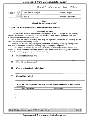 English Worksheet For Class 3 Cbse - Fill and Sign Printable Template Online