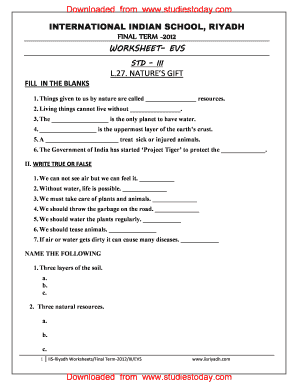 worksheet for 3rd class evs