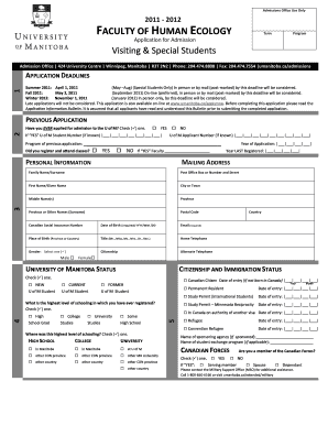 University of Manitoba Faculty of Human Ecology Application Form