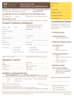 University of Manitoba Residence Accommodation Application