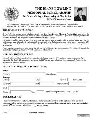 Diane Dowling Memorial Scholarship Application