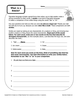 Simile Worksheet
