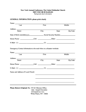 New York Annual Conference Background Check Consent Form