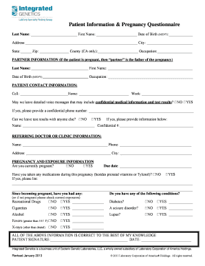 Patient Pregnancy Questionnaire