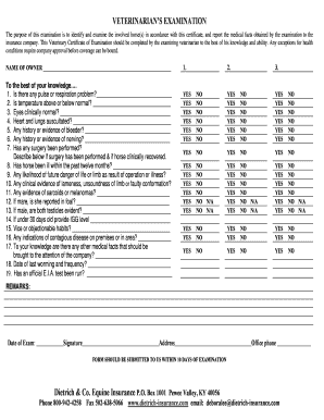 Veterinary Examination Certificate