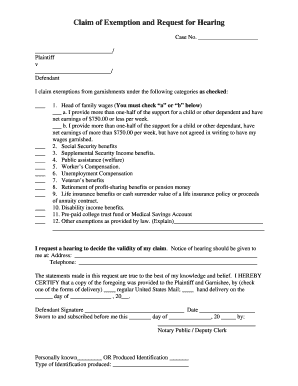 Claim of Exemption and Request for Hearing