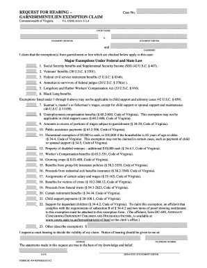 Virginia Garnishment Exemption Claim Form