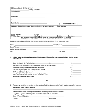 Objection to Calculation of Exempt Earnings