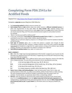 FDA 2541a Form for Acidified Foods