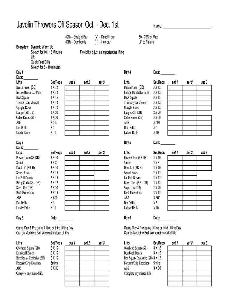 Fillable Online corvallis k12 mt Javelin Off Season Workout 1pdf