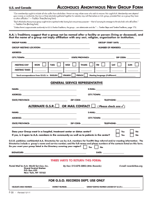 Alcoholics Anonymous New Group Form