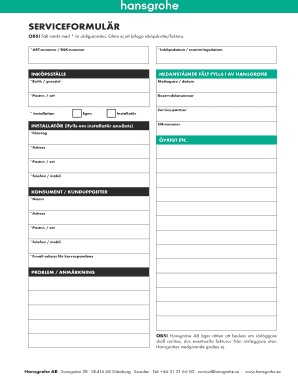 Hansgrohe Service Form